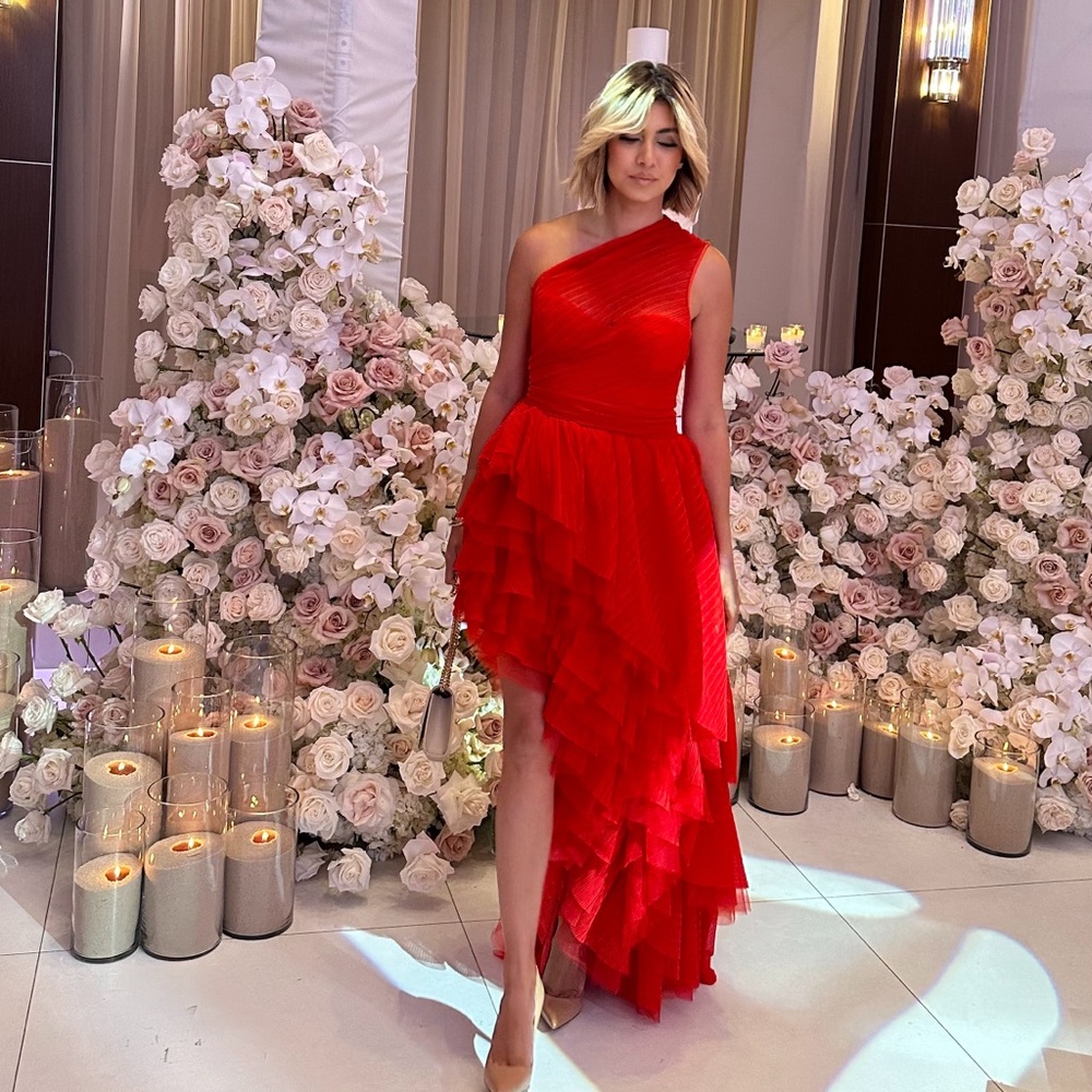MAJORELLE Red Asymmetrical One-Shoulder Gown
